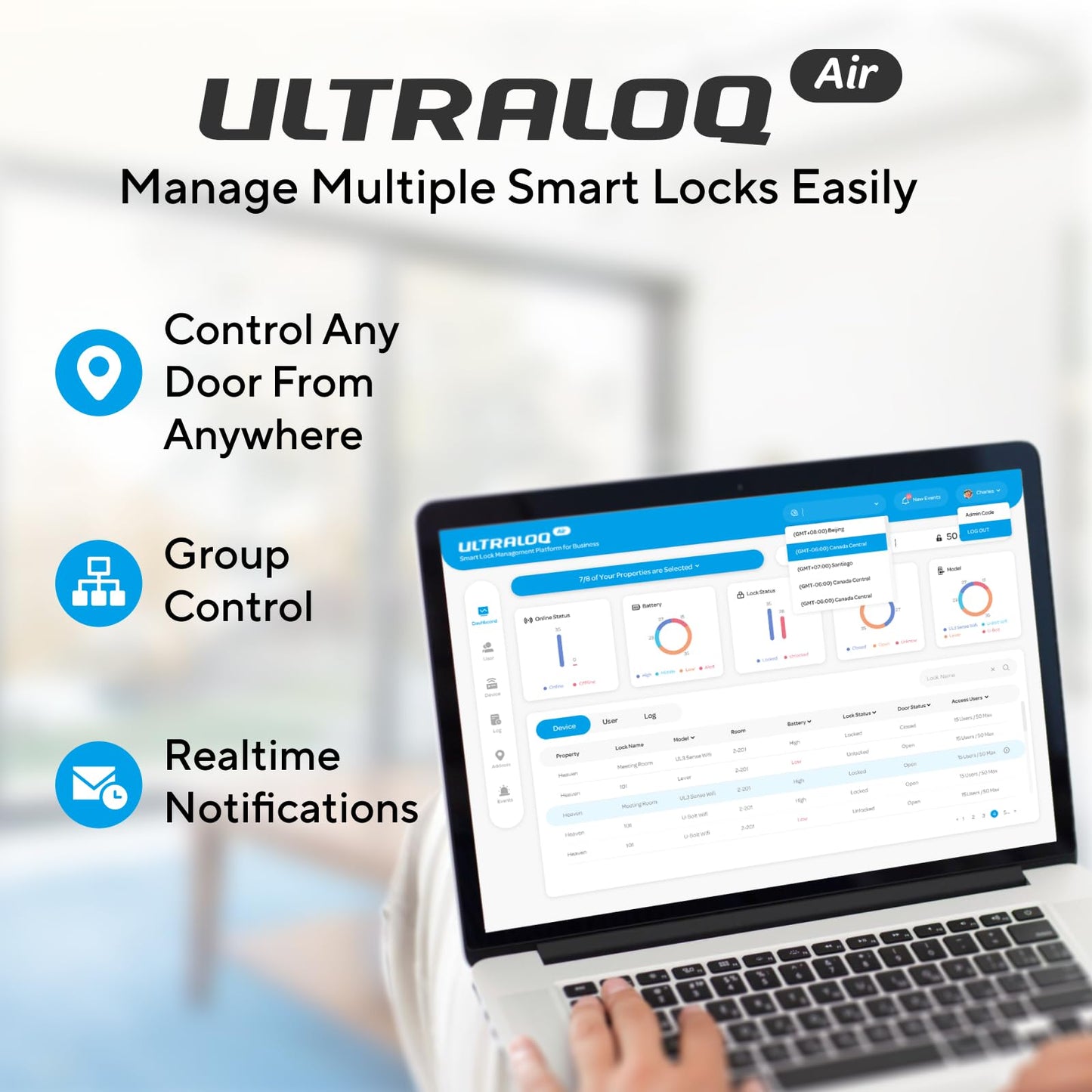 ULTRALOQ Latch 5 Built-in WiFi Smart Lock with NFC, 5-in-1 Keyless Entry Door Lock with Touch Digital Keypad, Smart Handle Lock, App Control, Black