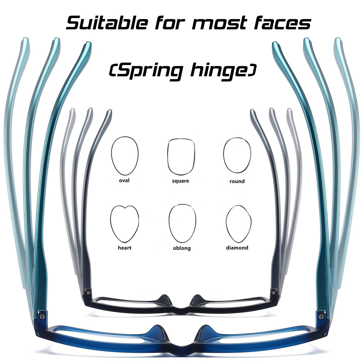 RaoOG Reading Glasses 1.5 Blue Light Blocking for Men Women,Rectangular Frame Computer Readers with Spring Hinge,Anti Eyestrain/UV Ray Flexible Eyeglasses (2-Pack/Case)