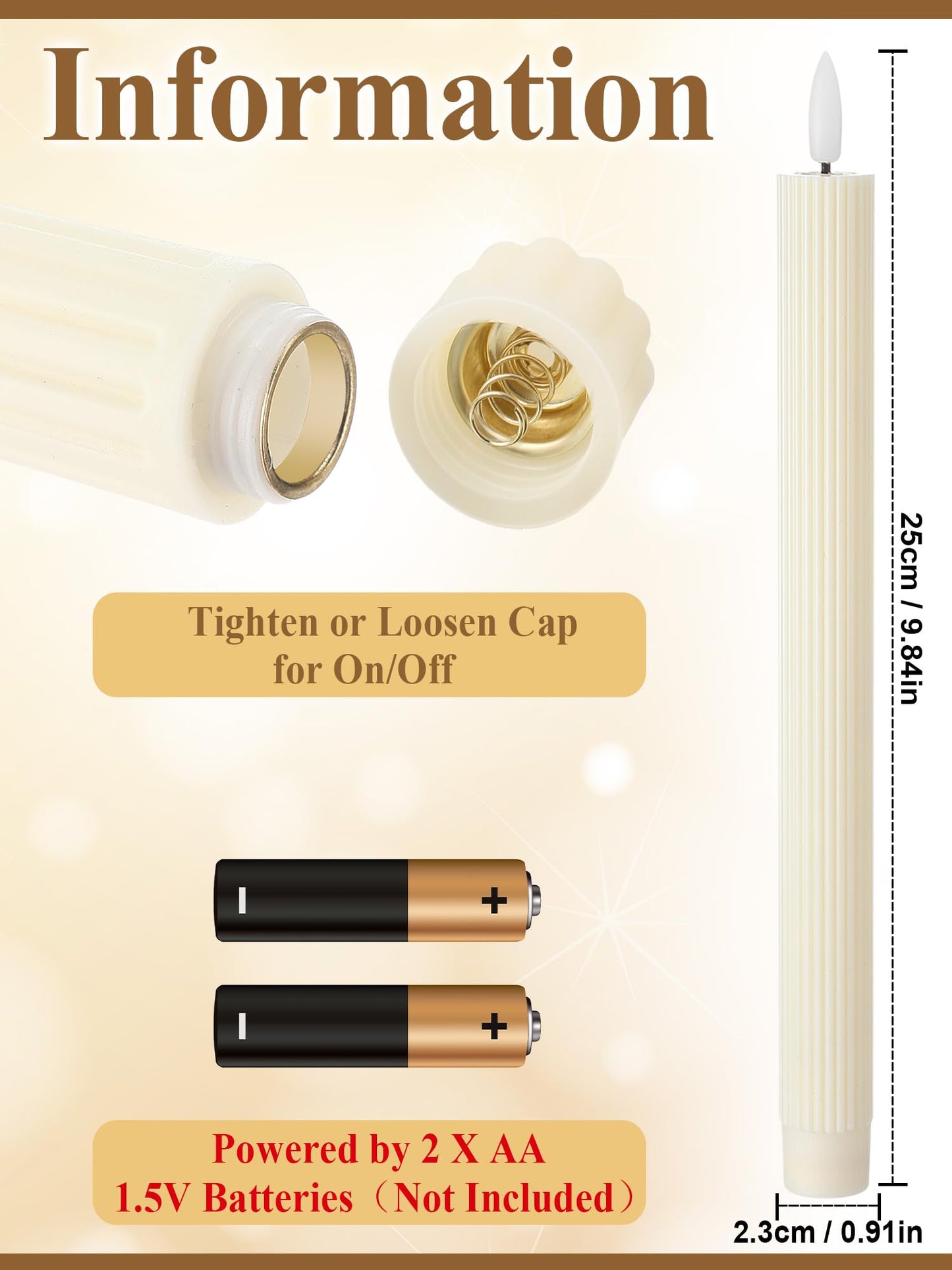 Funtery 48 Pcs Flameless LED Taper Candles Battery Operated Candles Bulk Realistic LED Candlesticks Flickering for Wedding Church Graduation Party Home Decor(Ivory,Elegant Style)