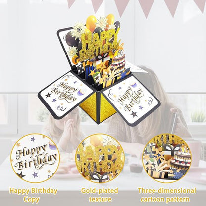 Intatikoo Pop Up 3D Birthday Card,Blank Greeting Card with Envelope, Birthday Gift for Him Dad Husband Son Women Kids Her