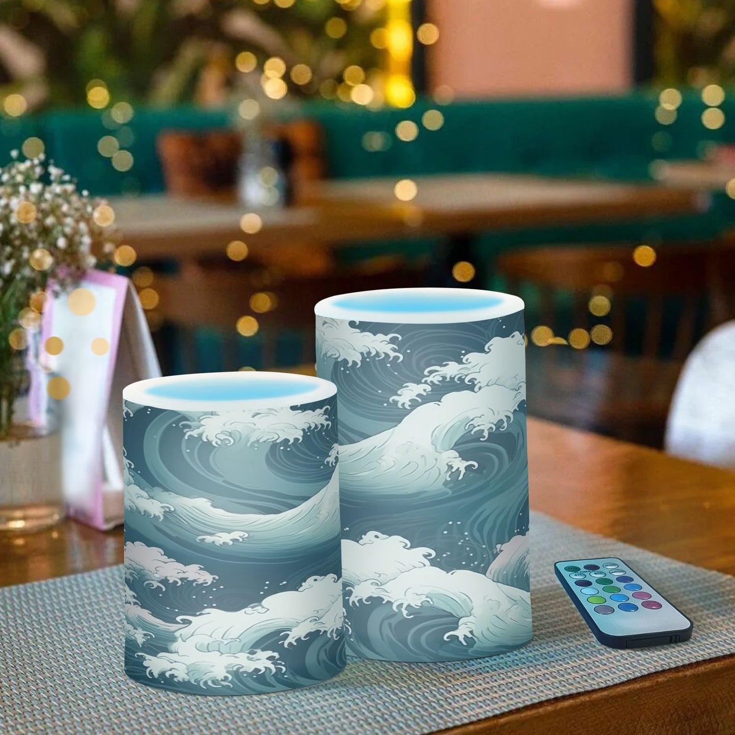 KJIZMO Wave Flameless Candles with Remote and Timer Battery Operated LED Pillar Color Changing Candles for Night Halloween Party Christmas 2 Pack