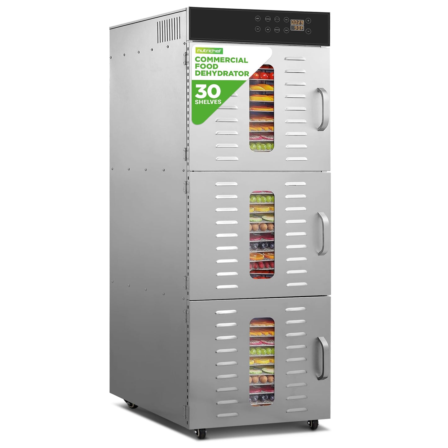 NutriChef 30 Layer & 3 Chamber Commercial Food Dehydrator Machine - Stainless Steel Trays, Digital Timer and Temperature Control, Ideal for Jerky Meat, Fruit, Pet Treats, Vegetables, and Herbs