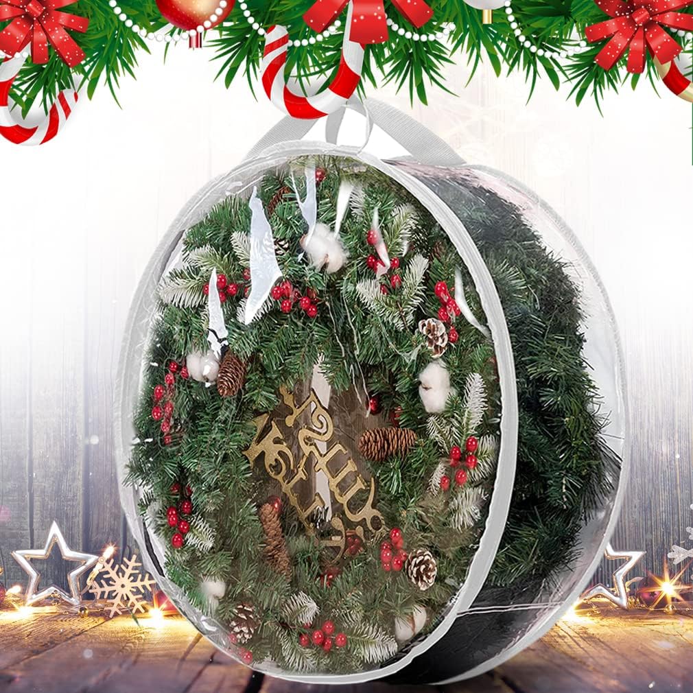 ProPik Christmas Wreath Storage Bag - Waterproof PVC Container for 24-Inch Wreaths | 4 Pack, Clear Design