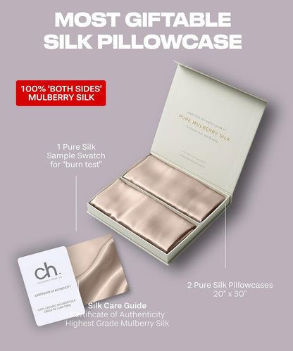 SUNDAYSILKS™ Silk Pillowcases 2 Pack - 22 Momme 100% Pure Mulberry Silk | Zippered Standard, Queen, King Size [Nude Champagne]
