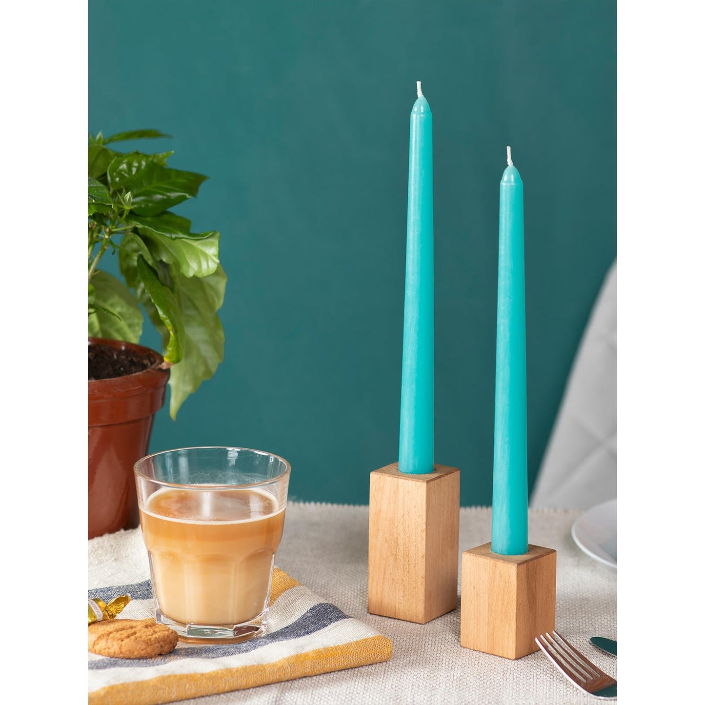 CANDWAX 8 inch Teal Taper Candles Set of 12 - Unscented Smokeless Dripless Tall Candlesticks - Perfect for Holidays, Ordinary Dinners and Special Occasions - Turquoise Taper Candles
