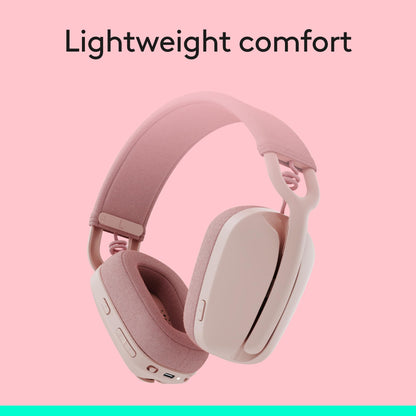Logitech Zone Vibe 100 Lightweight Wireless Over Ear Headphones with Noise Canceling Microphone, Advanced Multipoint Bluetooth Headset, Works with Teams, Google Meet, Zoom, Mac/PC - Rose