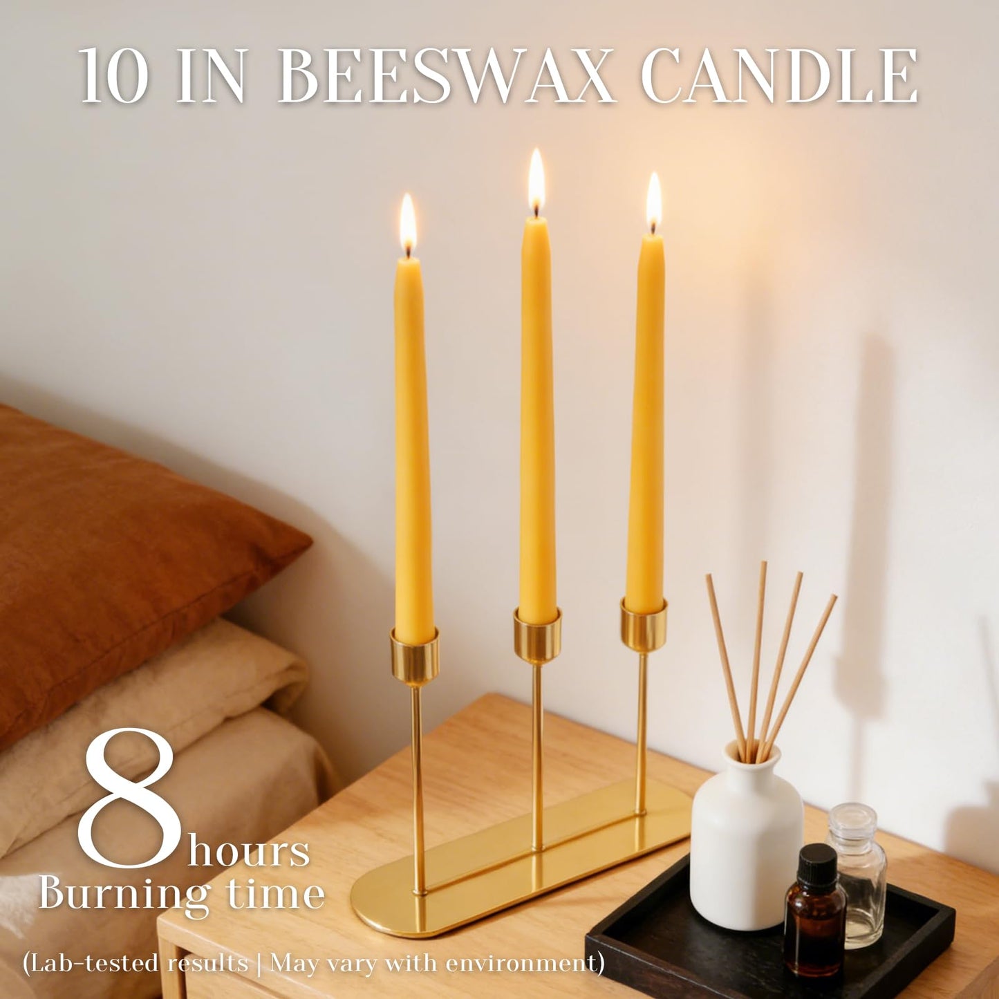 24 Pack Natural Beeswax Taper Candles in Bulk 10 inch Tall - Dripless Candle 100% Pure Unscented Beeswax, 8 Hours Long Burning Time -Yellow