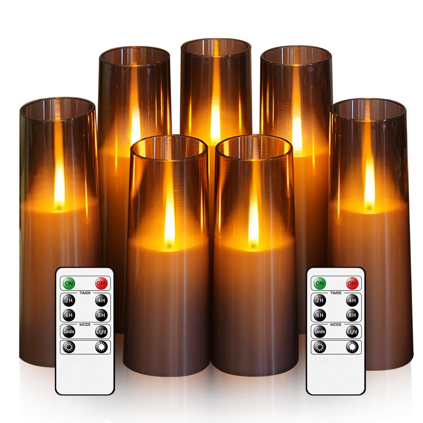 kakoya Flameless LED Candles Upgraded Realistic Flickering Flame,7Pcs Battery Operated Candles with Remote Timers,LED Pillar Candles for Home Decor,Christmas,and Parties（Grey）