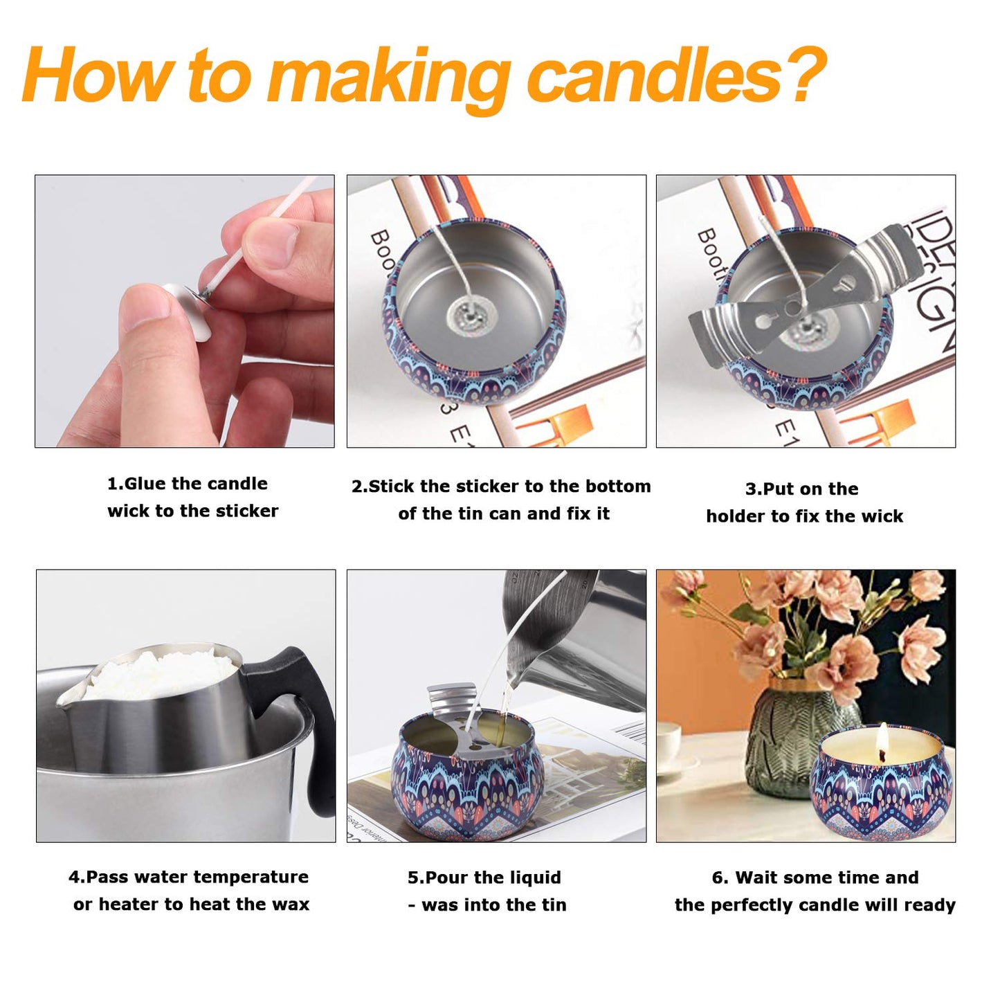 BBAXI Candle Making Kit - 32oz Pouring Pot, 16oz Soy Wax, Wooden Wick Holders, Candle Wicks, Stickers and Spoon