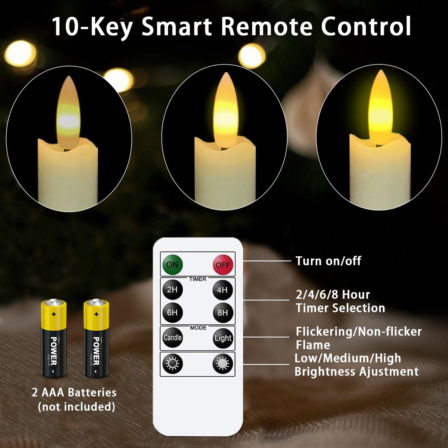 Upgraded Real Wax LED Flameless Taper Candles with Remote, KSWING 6 PCS Ivory Candle Sticks Battery Operated 3D Flickering - 9.6" Long Realistic Fake Candlesticks for Home/Wedding/Fireplace Xmas Decor