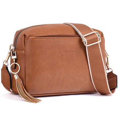 Roulens Triple Zip Small Crossbody Bag for women,Wide Strap Cell Phone Purse Shoulder Handbag Wallet with Credit Card Slots