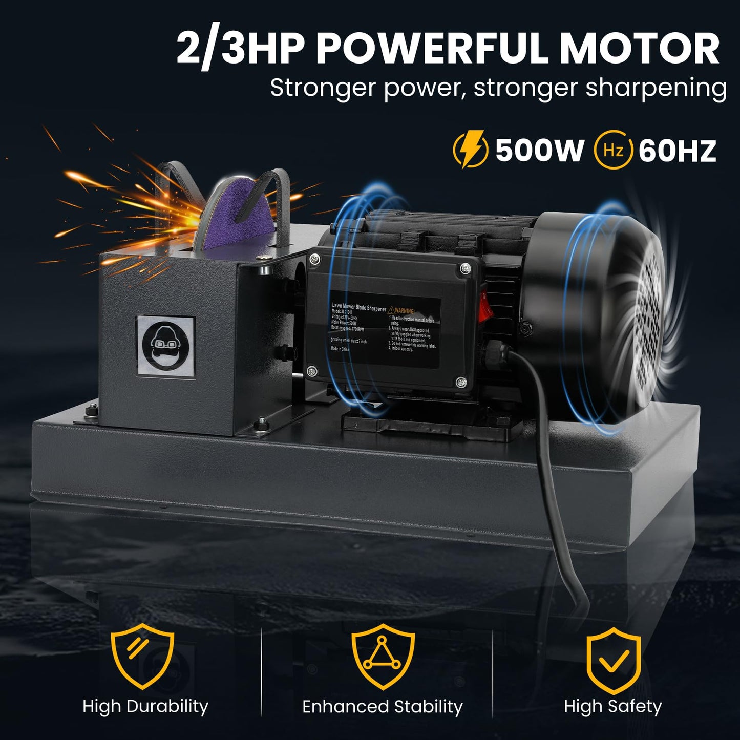 Lawn Mower Blade Bench Grinder,2/3HP 500W Lawn Blade Sharpener, Electric Lawn Mower Blade Sharpeners with 30° 40° Adjustable Brackets, 7 Inch Ceramic Sandpaperfor High/Low Lift, Gator, Flat Blades