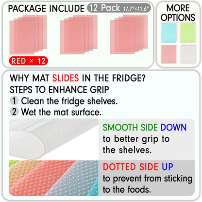 12 Pcs Refrigerator Liners, MayNest Washable Mats Covers Pads, Home Kitchen Gadgets Accessories Organization for Top Freezer Glass Shelf Wire Shelving Cupboard Cabinet Drawers (12 Red)