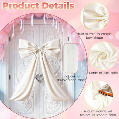 Beige Large Bow Decor | Coquette Giant Ribbon Tie for Birthday Party & Wedding Backdrop (24 x 36 Inches)