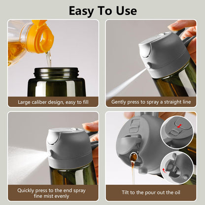 Olive Oil Dispenser and Oil Sprayer – 16oz/470ml Glass Light-Proof Oil Pourer for Kitchen, Air Fryer, Cooking, Salad, and BBQ