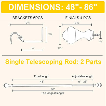 NICETOWN Adjustable Curtain Rods 2-Pack | 48-86 Inch with Grommet Black Blackout Curtains