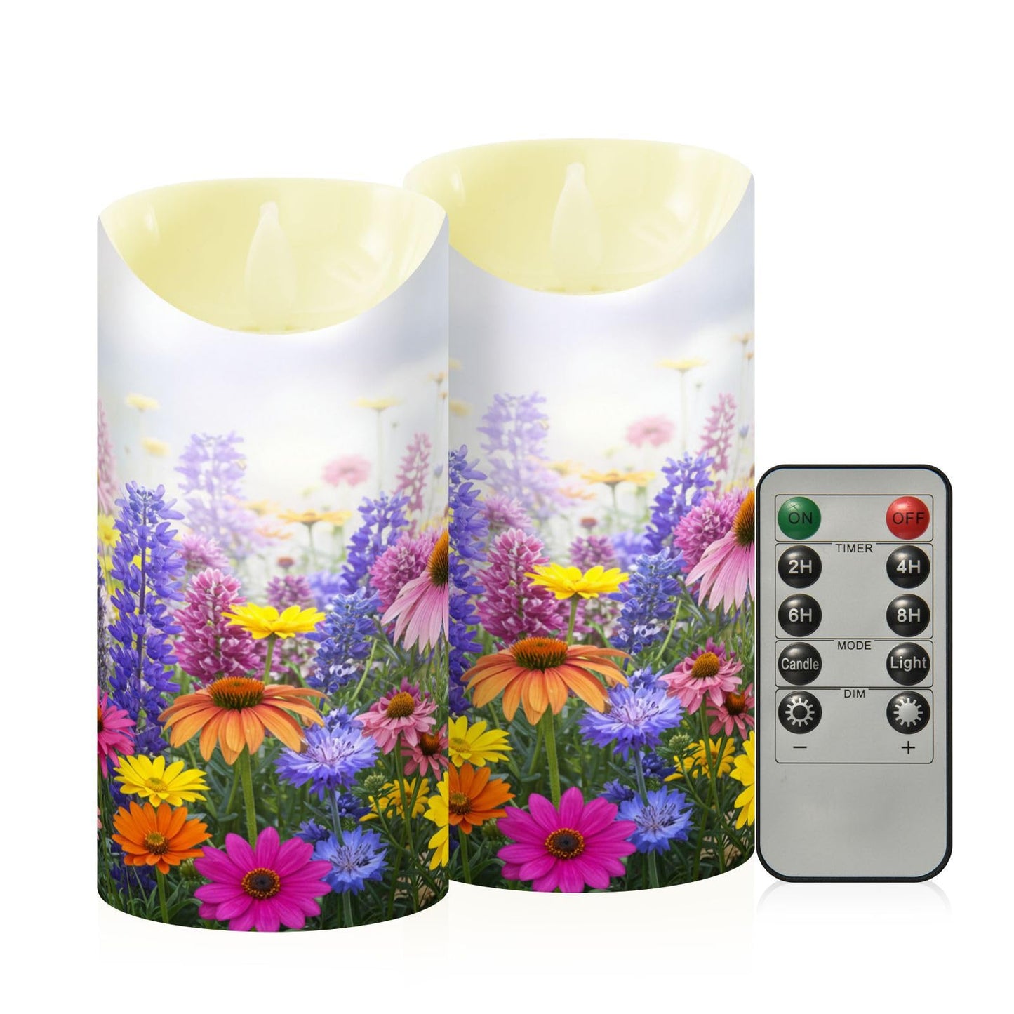 Flameless Candles Set of 2 Vibrant Spring Flowers Realistic LED Candles with Remote Battery Operated Holiday Decorations
