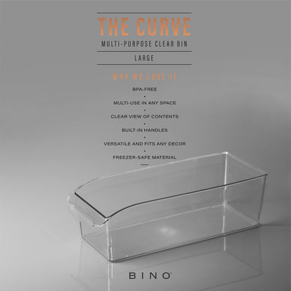 BINO | Plastic Storage Bins, Large | THE CURVE COLLECTION | Multi-Use Fridge / Freezer Organizer | Built-In Handle | BPA-Free | Pantry and Home Organization