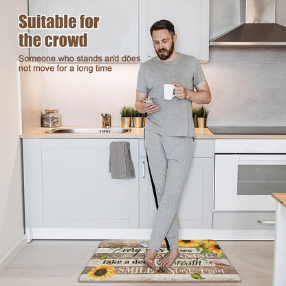 Likiyol Sunflower Kitchen Rugs Set of 2 Farmhouse Kitchen Mats for Floor Anti Fatigue Mats for Kitchen Floor, Butterfly Floral Kitchen Rugs Non Slip Washable Kitchen Floor Mats, 18''x 30''+18''x 48''