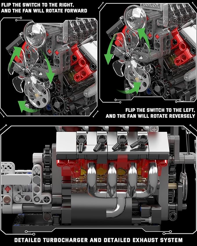 Mould King 10225 V8 Engine Model kit That Runs- Build Your Own STEM V8 Model Engine with Transmission 8-Cylinder Car Engine kit Building Engineering Toys for Adults Collections (855+PCS)