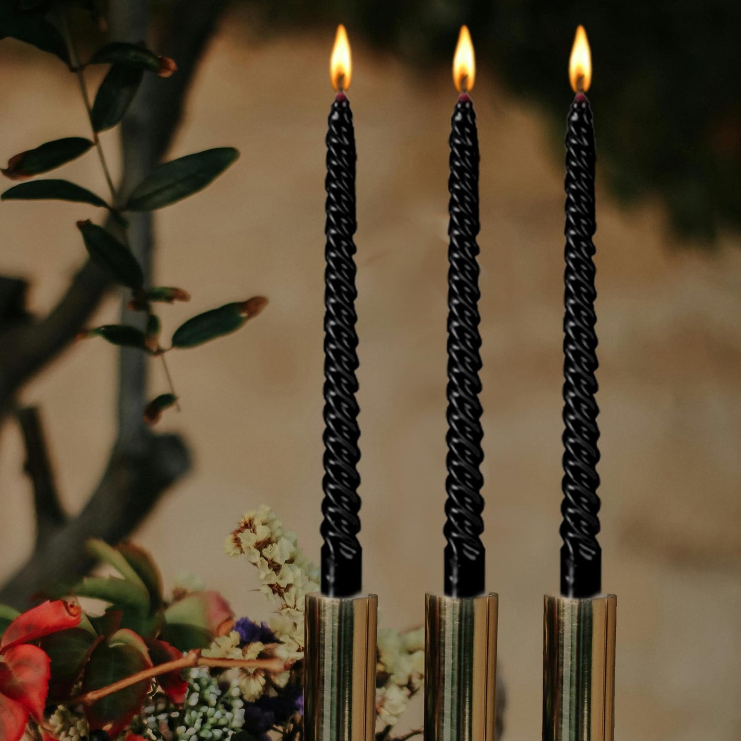10 Inch Taper Spiral Candle, Set of 4 Tapered Candles,Smokeless,Tall Candlesticks, Home Dinner, Party, Wedding, Halloween, Christmas (4, Black, 25cm)