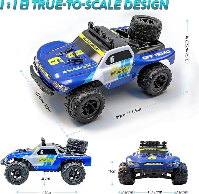 Remote Control Cars 1:18 RC Cars for Adults 40KM/H High-Speed RC Truck 4X4 All-Terrain Remote Control Truck RC Buggy with 2 Batteries IPX4 Waterproof 2.4GHz Remote Head Lights
