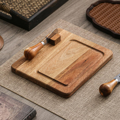 Acacia Wood Butter Dish with Knife and Glass Cover for Cheese, Butter, Cake, Dessert Serving Tray Elegant Kitchenware (1 knife)
