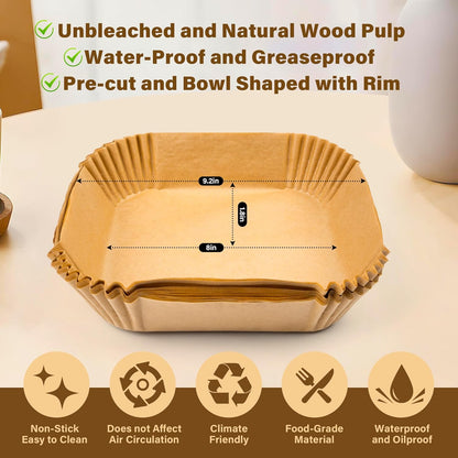 Air Fryer Liners 125 Pcs | Unbleached 8-Inch Non-Stick Parchment Paper for 5-8QT Fryers