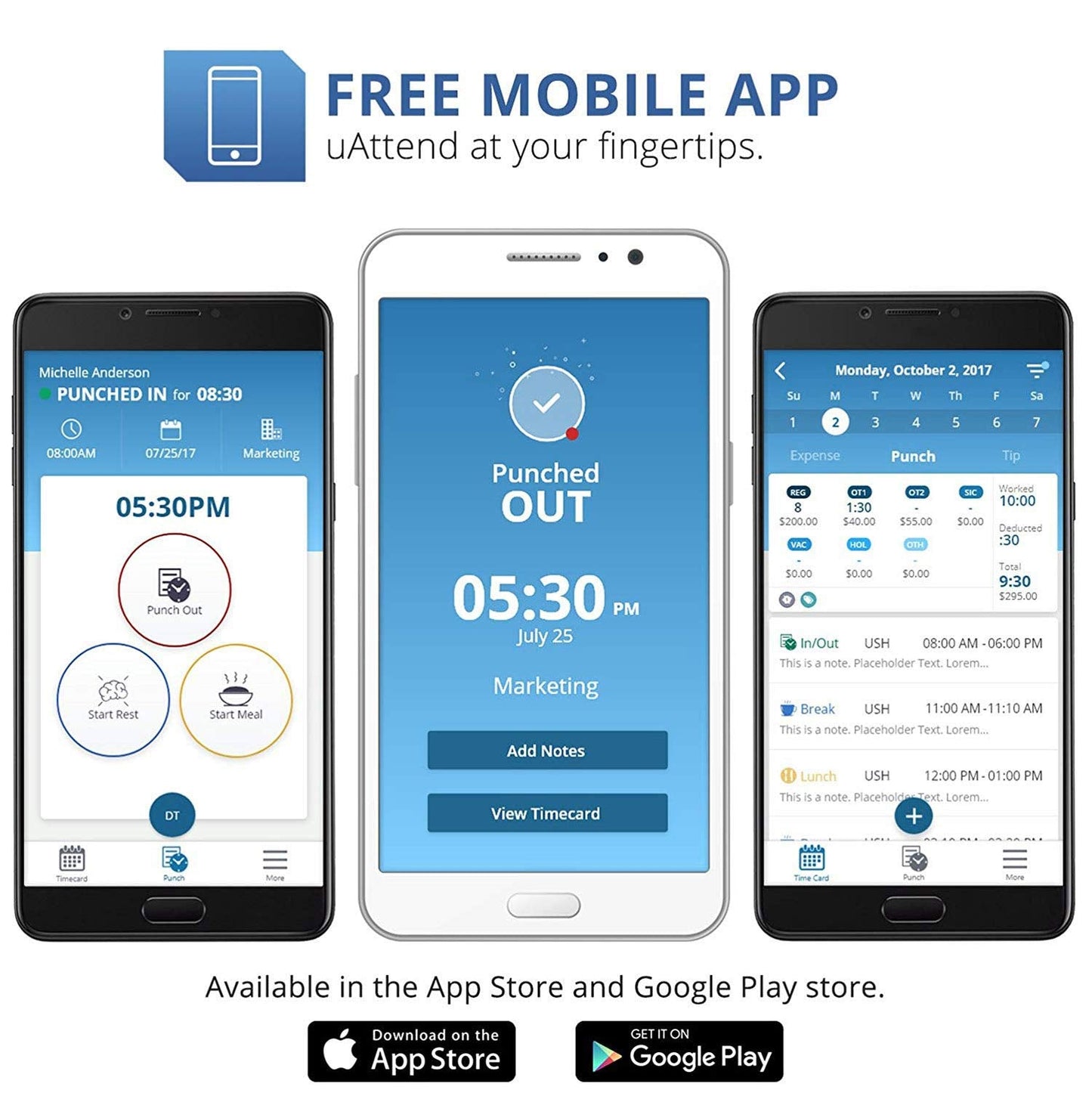 uAttend JR1000 Biometric Fingerprint, RFID, PIN Time Clock for Small Business - Cloud-Based Attendance System with Optional Payroll Integration - All-in-One System