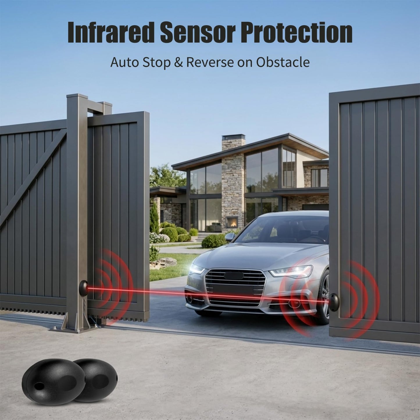 1800Lbs Heavy Duty Sliding Gate Opener, AC Gate Motor with 19.6ft Nylon Rack, DIY No Welding Installation, 4 Remotes & IR Sensor, Electric Gate Motor for Driveway