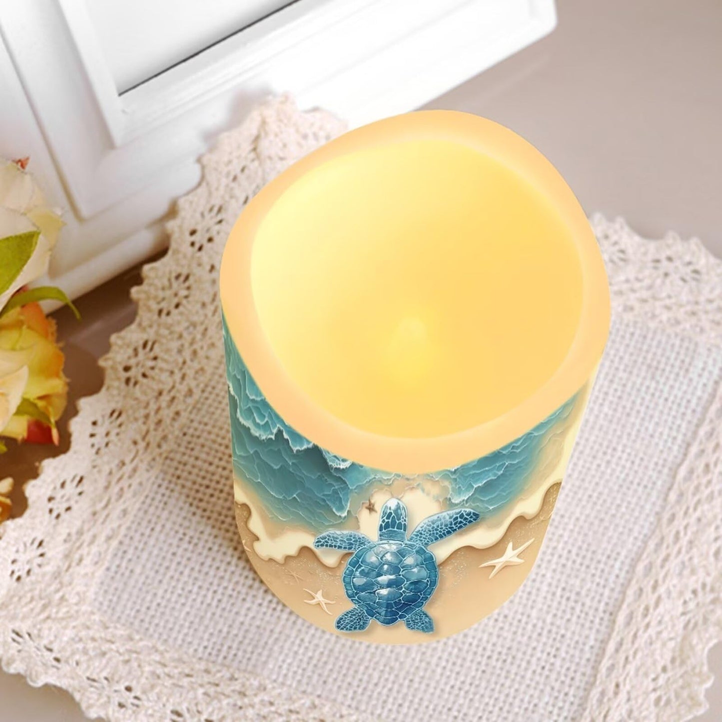 Cozeyat Beach Dolphin LED Pillar Candles 4 Pack Battery Operated Flameless with Remote Control Timer Color Changing for Wedding Birthday Home Garden