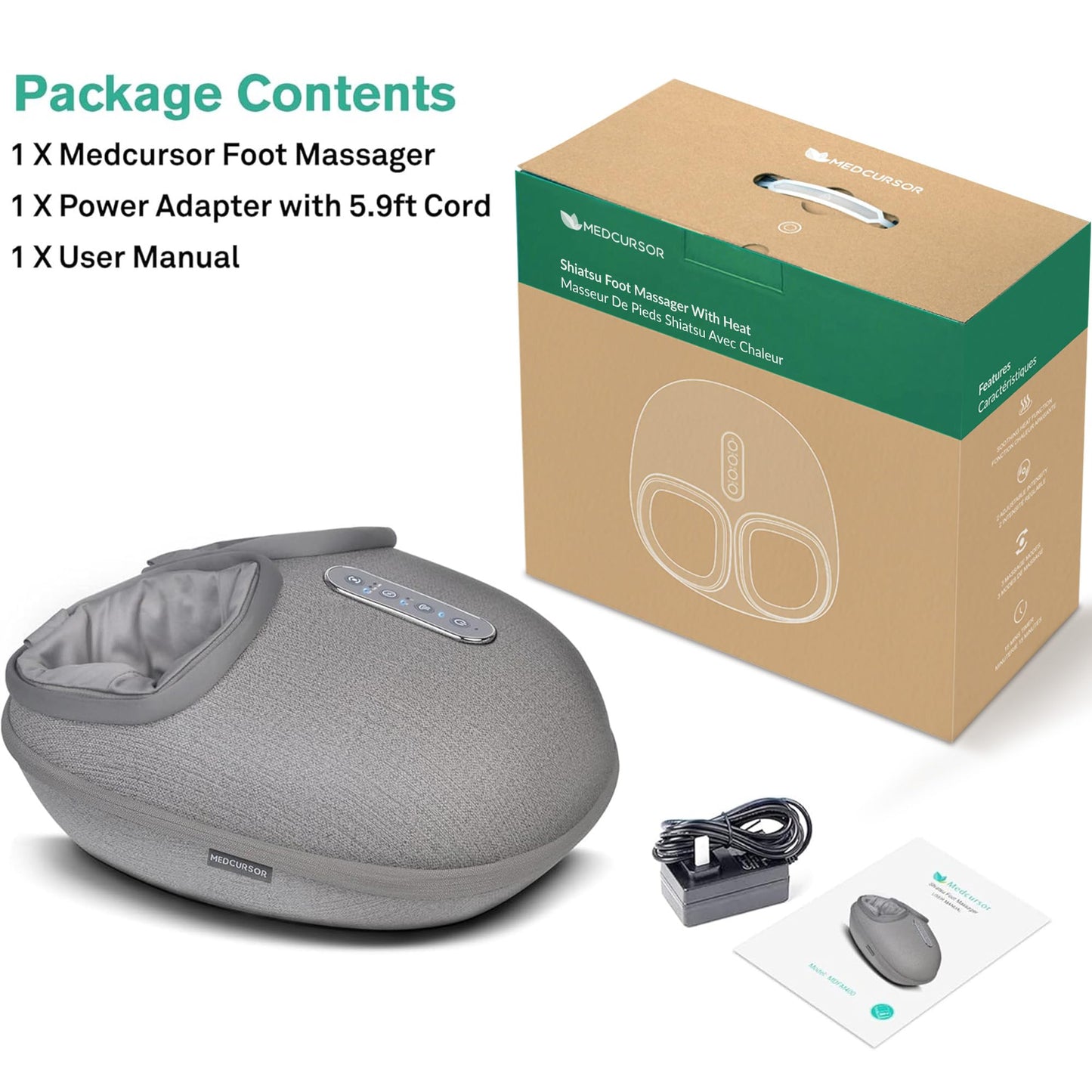 Medcursor Foot Massager Machine with Heat, Shiatsu Deep Kneading, Delivers Relief for Tired Muscles and Plantar, Multi-Level Settings & Adjustable Intensity for Home or Office Use, FSA HSA Eligible
