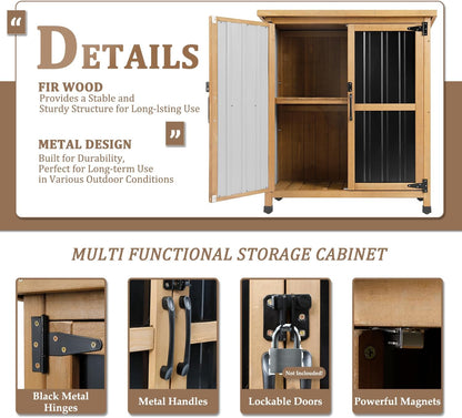 PetsCosset Weatherproof Outdoor Storage Cabinet - Lockable Wood & Metal Garden Shed for Tools & Pool Accessories