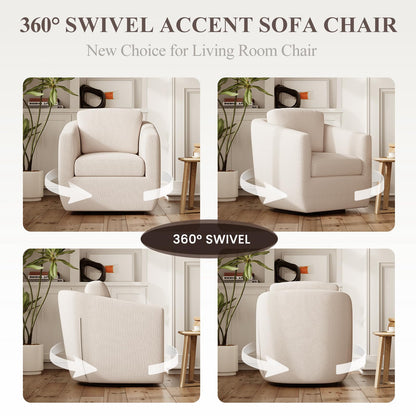 COLAMY 360° Swivel Accent Chair, Fully Assembled Living Room Armchair with Pillow, No-Sag Foam, Sturdy Metal Base, Swivel Accent Single Sofa for Bedroom Living Room, Reading Room, Beige