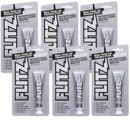 Flitz Metal Polish Paste - 1.76oz USA-Made Polish for Solid Chrome, Stainless Steel, & Aluminum - Non-Abrasive for Light Oxidation - Requires Manual Buffing - Not for Plated/Coated Surfaces (6 Pack)