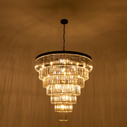 TOCHIC Large Crystal Chandelier for High Ceiling, 40 inch 7-Tier Modern Black Crystal Chandeliers Lighting Fixture, Round Light for Entryway Staircase Foyer Living Dining Room (Black, 40 Inches)