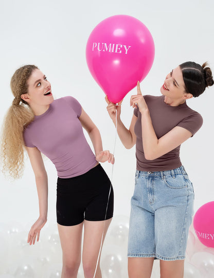 PUMIEY Women's Crew Neck Basic Tops Double Lined Slim Fit T Shirts Sexy Basic Tee, Mauve X-Large
