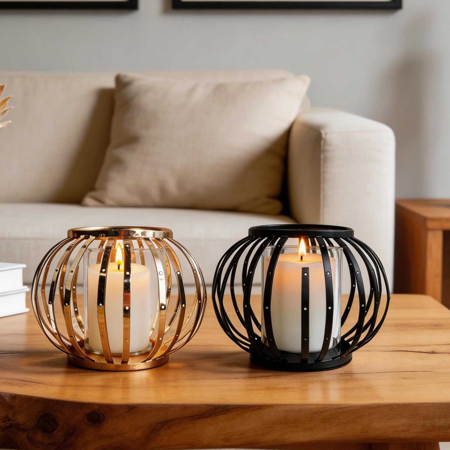 HiSnug Hurricane Candle Holders for Pillar Candles - Lantern Candlestick Holder with Clear Glass Sleeve, 2 PCS Elegant Decorative Candleholders for Dining Table Centerpiece Home Decor, 2PCS, Black