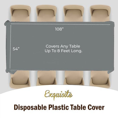 Exquisite 12-Pack Premium Plastic Tablecloth 54 Inch. x 108 Inch. Rectangle Table Cover - Silver