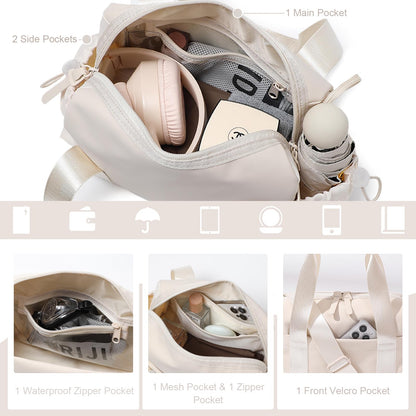 Bucosd Small Gym Bag for Women, Mini Crossbody Gym Duffle Bag with Wet Compartment, Carry on Gym Tote Bag for Workout Dance Sport Travel (Mini-Beige)