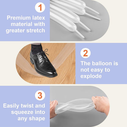 260 Balloons 100 PCS White - Premium Long Skinny Latex Balloons for Animal Twisting, Beginners, Weddings & Birthdays Party Decorations