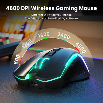 Redragon S101M-KS Gaming Keyboard and Mouse Wireless with Tri-Mode, RGB Keyboard and 4800 DPI Gaming Mouse, 10 Independent Multimedia Keys for Wins, PC, Computer, Wireless S101 Ideal for Gamer