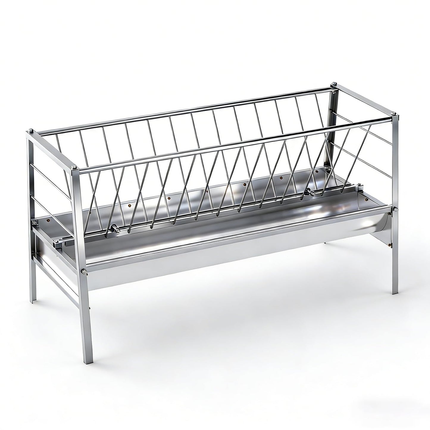 3 in 1 Grain|Water|Hay Feeder, 94-Gallon Capacity|8.0'' Deeper Feeding Pan, Stainless Steel Goat Hay Feeder, 63" Long Livestock Hay Rack for Goats, Sheep, Cow, Horse