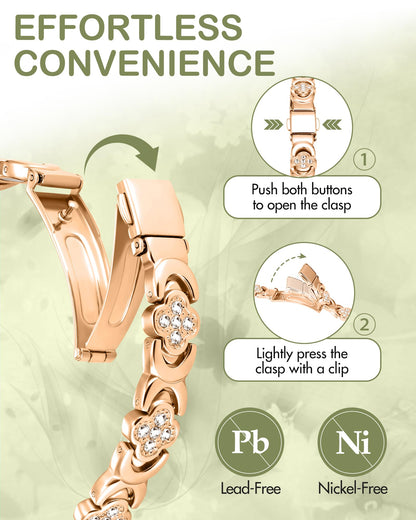 Feraco Pure Copper Bracelets for Women, Ultra Strength Magnetic Bracelet with 3800 Gauss Magnets & Sparkling Zirconia, Adjustable, Infinite Clover Jewelry (Rose Gold)