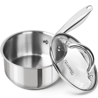 MICHELANGELO 1.5 QT Saucepan with Lid, 18/10 Stainless Steel Sauce Pan with Tri-Ply Bottom, Small Saucepan 1.5 Quart Sauce Pot, Induction Compatible