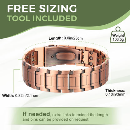 MagEnergy Copper Bracelet for Men, 3-Row Magnet Design, Ultra Strength Magnetic Bracelet 99.99% Pure Copper Wristband Adjustable Jewelry Gift with Sizing Tool(Copper & Black Patina)