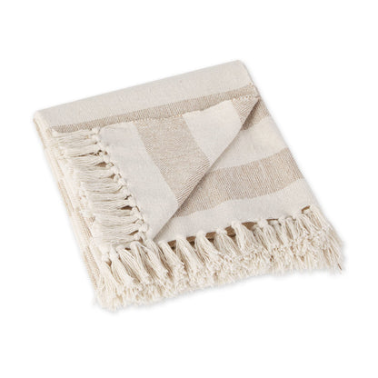DII Rustic Farmhouse Cotton Cabana Striped Blanket Throw with Fringe, 50 x 60 - Cabana Striped Stone