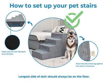 Best Pet Supplies Foldable Foam Pet Steps for Small Dogs and Cats, Portable Ramp Stairs for Couch, Sofa, and High Bed Climbing, Non-Slip Balanced Indoor Step Support, Paw Safe - Ash Gray Linen,4-Step