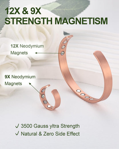 MagEnergy Copper Bracelet & Lymphatic Drainage Ring for Men Women, 99.9% Pure Copper Magnetic Bangle with 3500 Gauss Magnets, Adjustable Copper Cuff Jewelry Gift