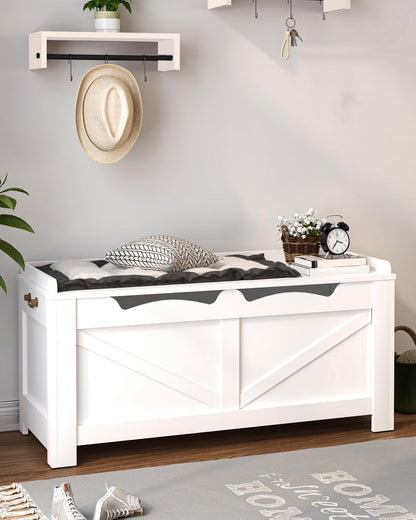 Hzuaneri 39.4" Storage Chest, Extra Large Storage Trunk with 2 Hinges, Wooden Box Bench, Lift-Top Organizer Chest, Shoe Bench for Entryway, Bedroom, Living Room, White SB04503X